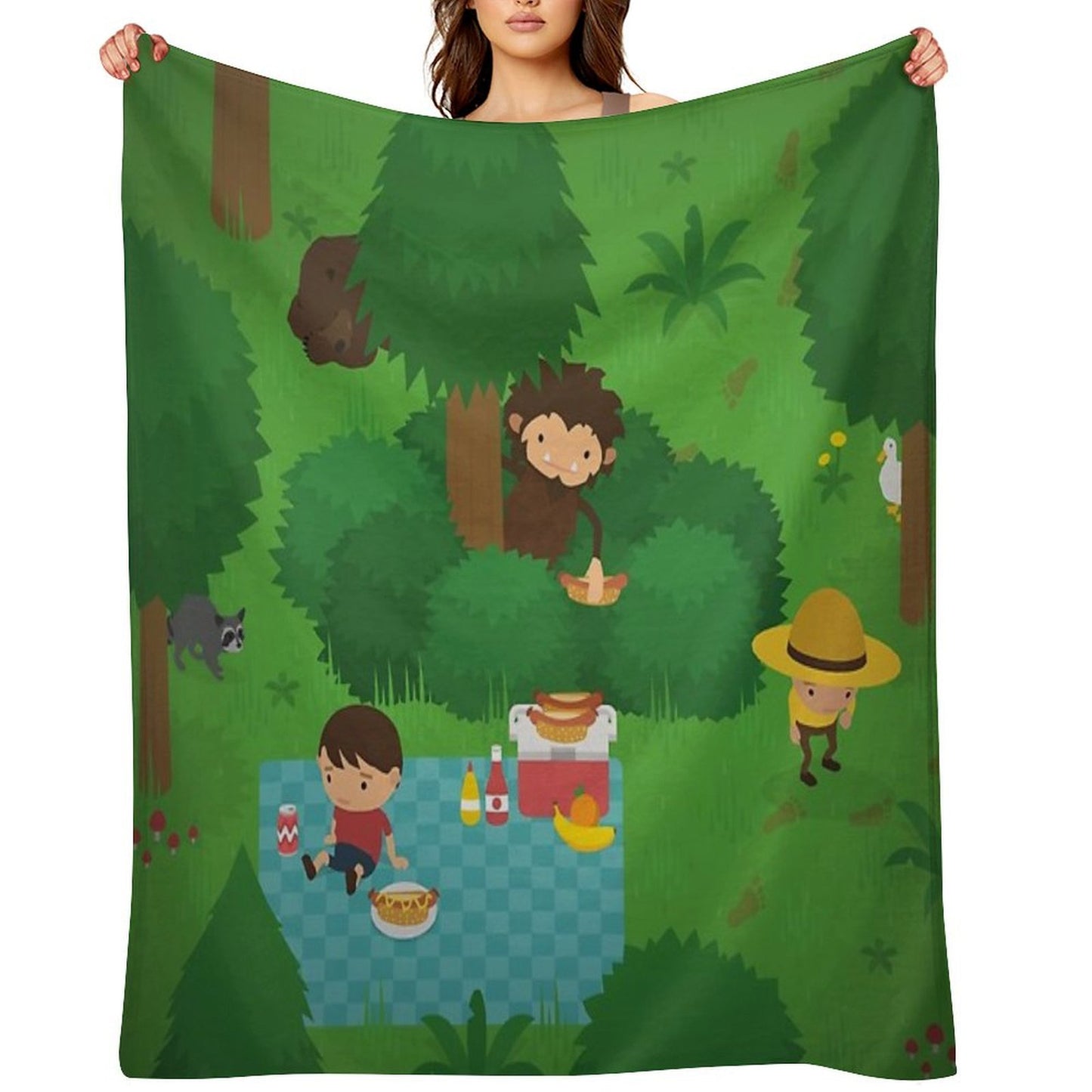 Sneaky Sasquatch Picnic Throw Blanket