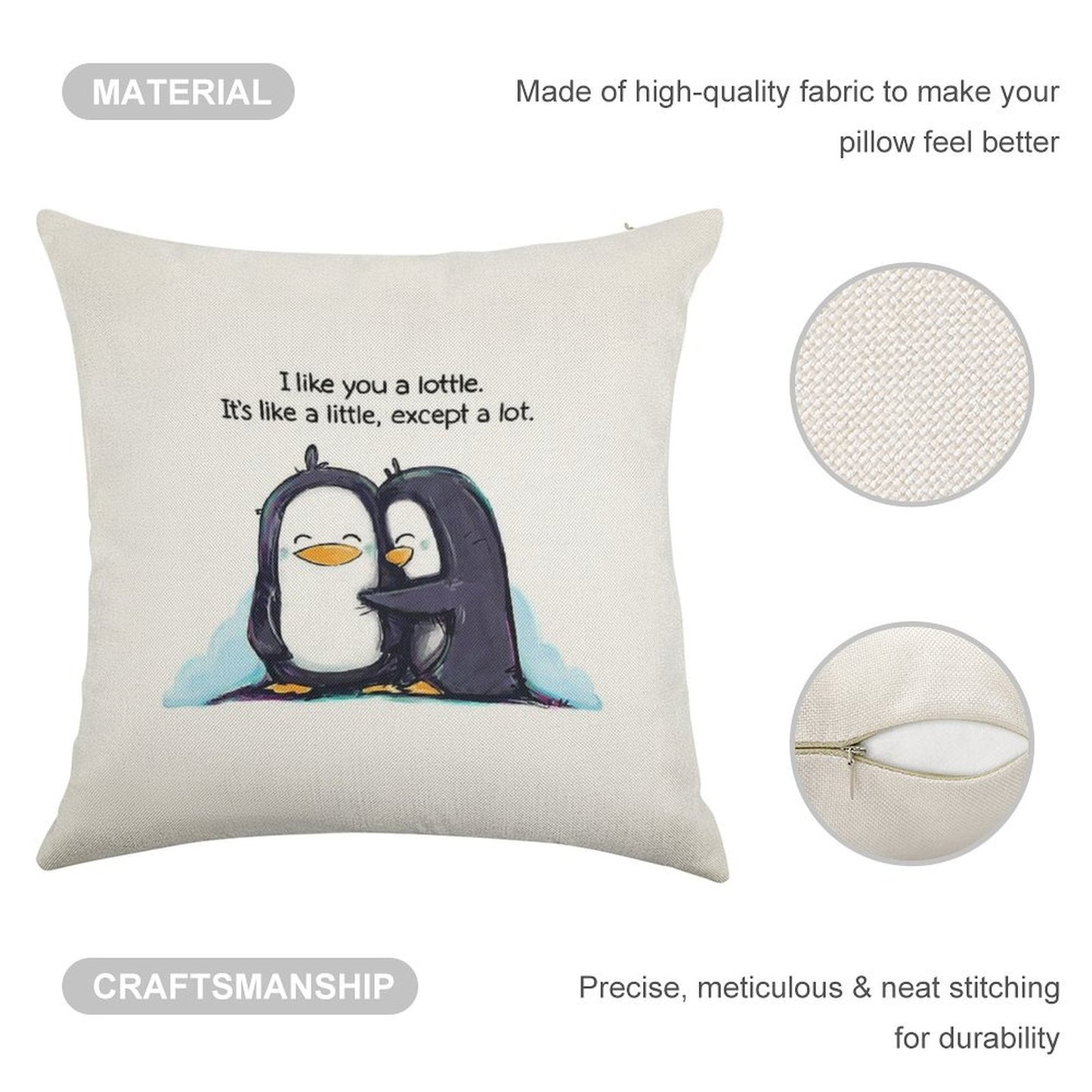 I Like You A Lottle Penguins Linen Throw Pillow Cover
