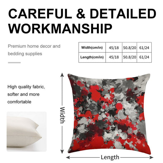 Red And Grey Paint Splatter Linen Throw Pillow Cover