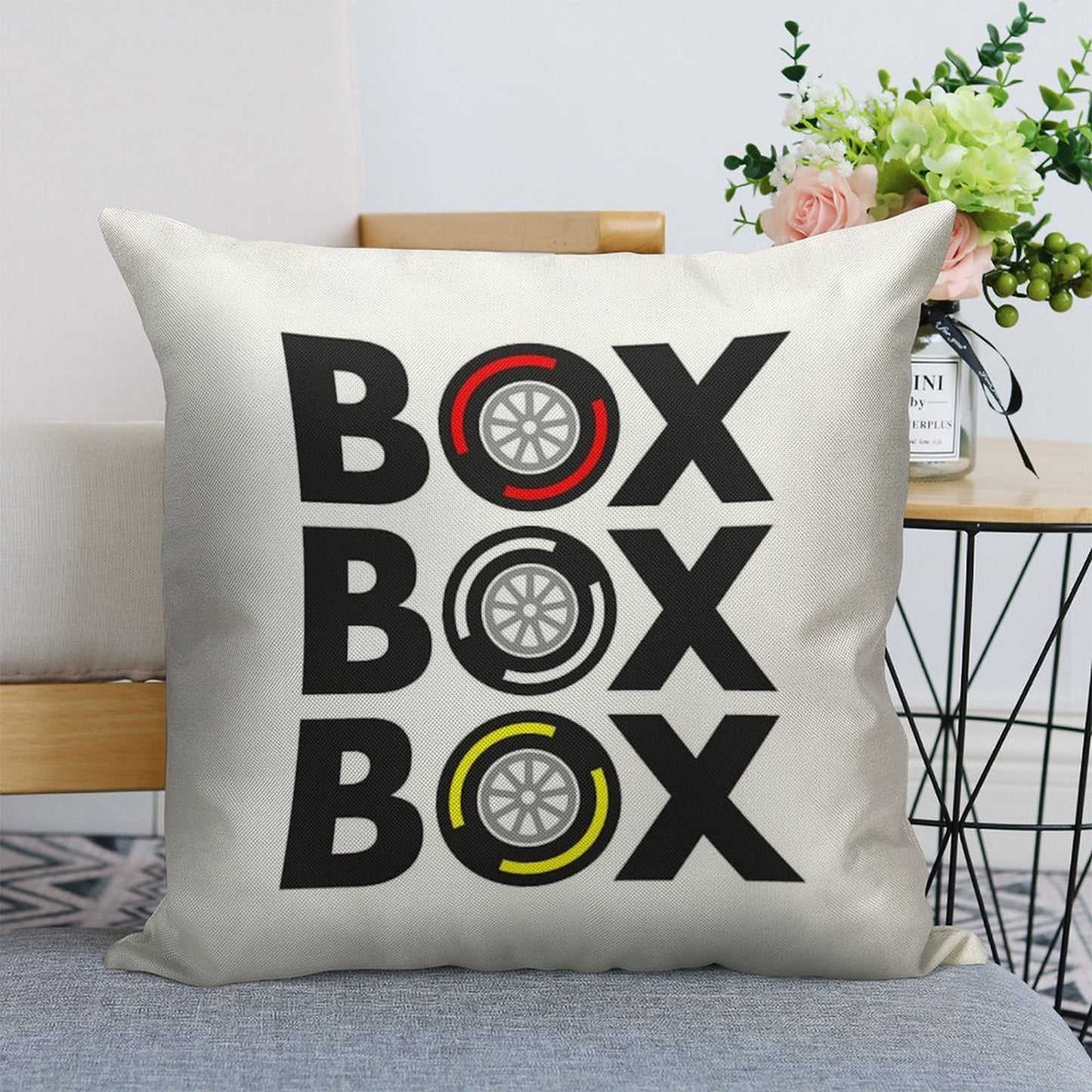 Box Box Box F1 Tyre Compound Design Linen Throw Pillow Cover
