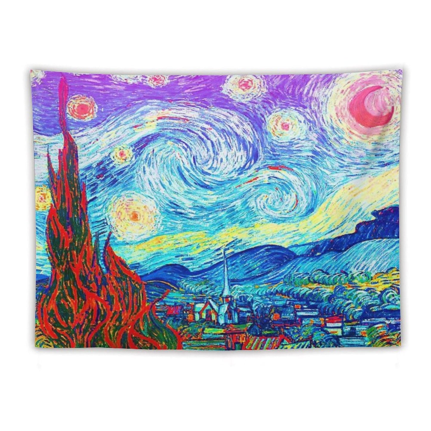 Psychedelic Colorful Starry Night Abstract Van Gogh Tapestry