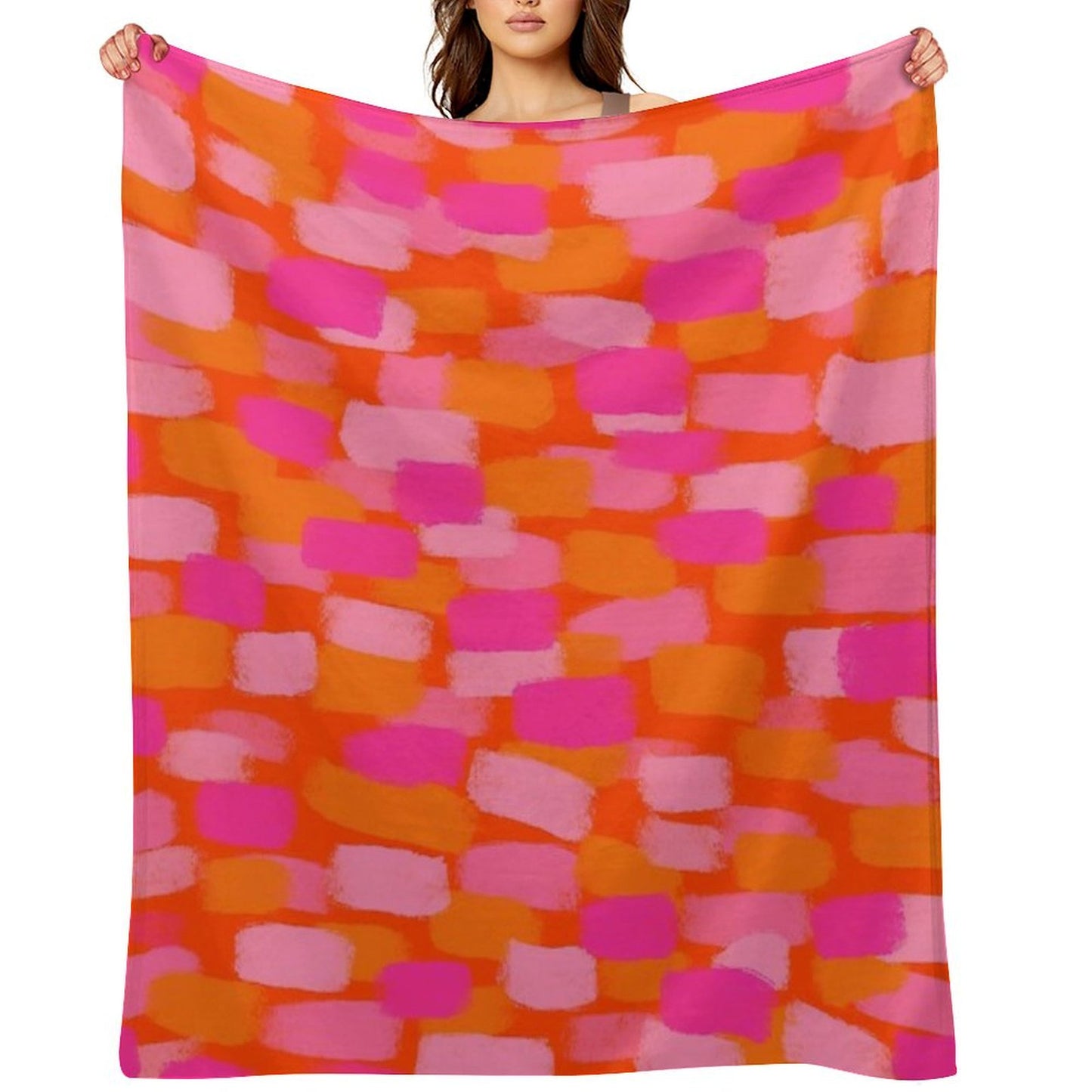 Abstract, Pink And Orange, Paint Brush Effect Throw Blanket