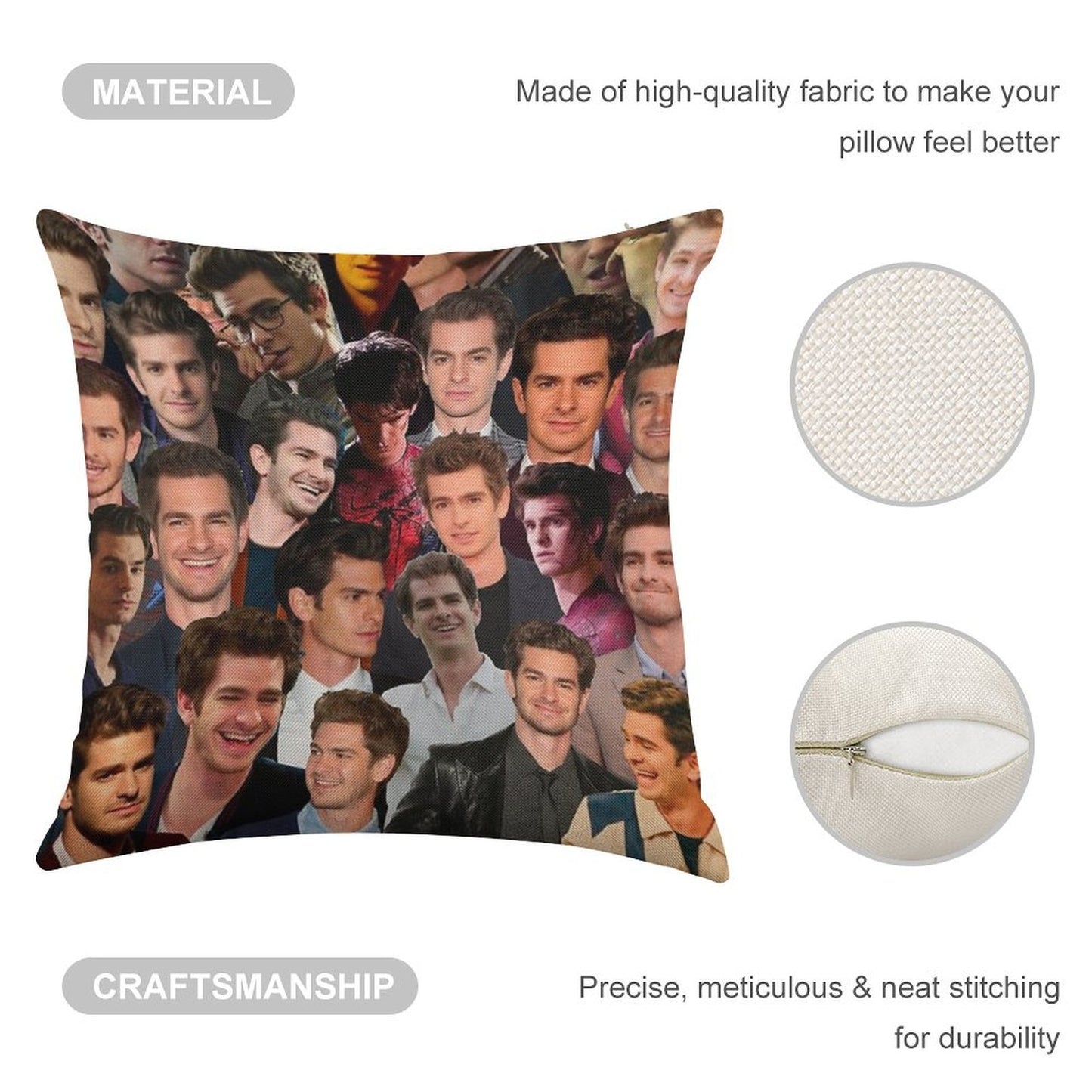 Andrew Garfield Photo Collage Linen Throw Pillow Cover
