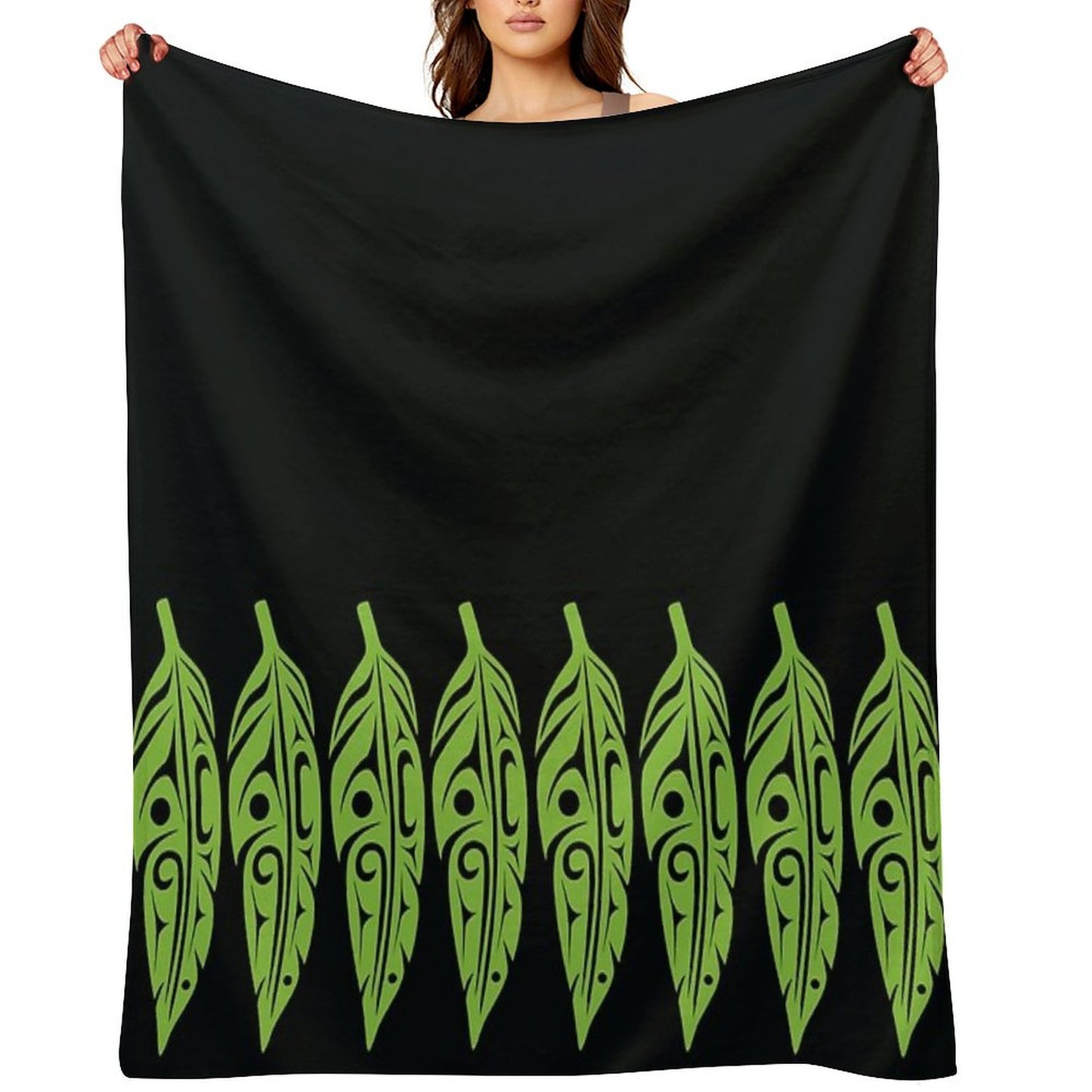 Feathers - Lime Green on Black Throw Blanket