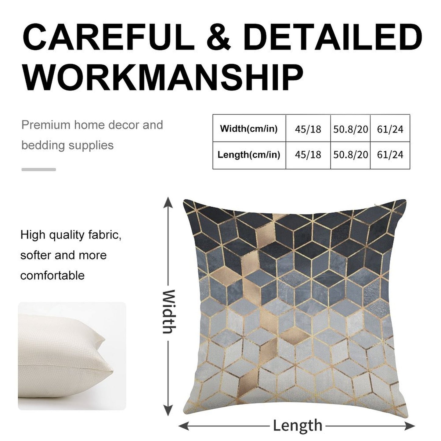 Soft Blue Gradient Cubes Linen Throw Pillow Cover