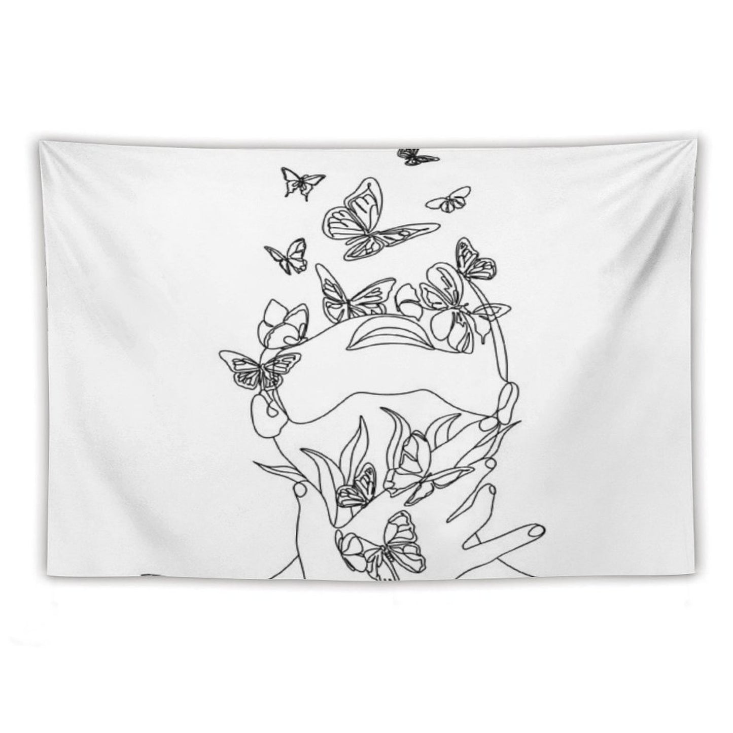 Abstract Face with Butterfly by One Line Drawing. Portrait Minimalistic Style. Botanical Print. Nature Symbol of Cosmetics. Mod Tapestry