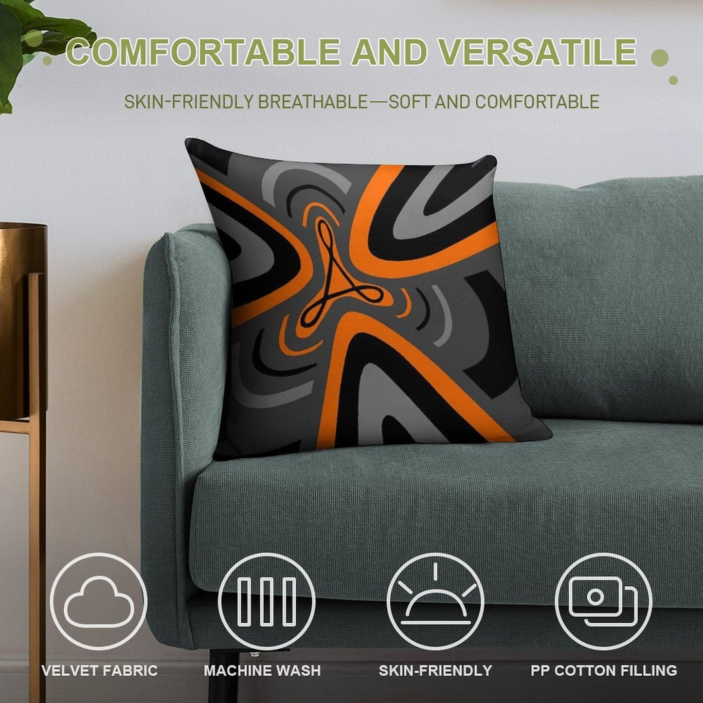 Hail Adobe - Orange, Grey, And Black Soft Bedroom Essential Throw Pillow