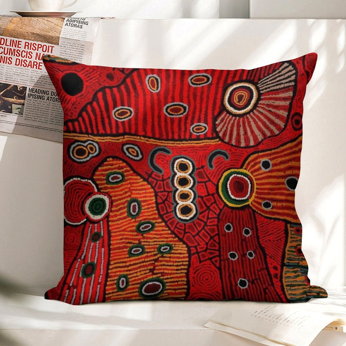 Australian Aboriginal Art Linen Throw Pillow Cover