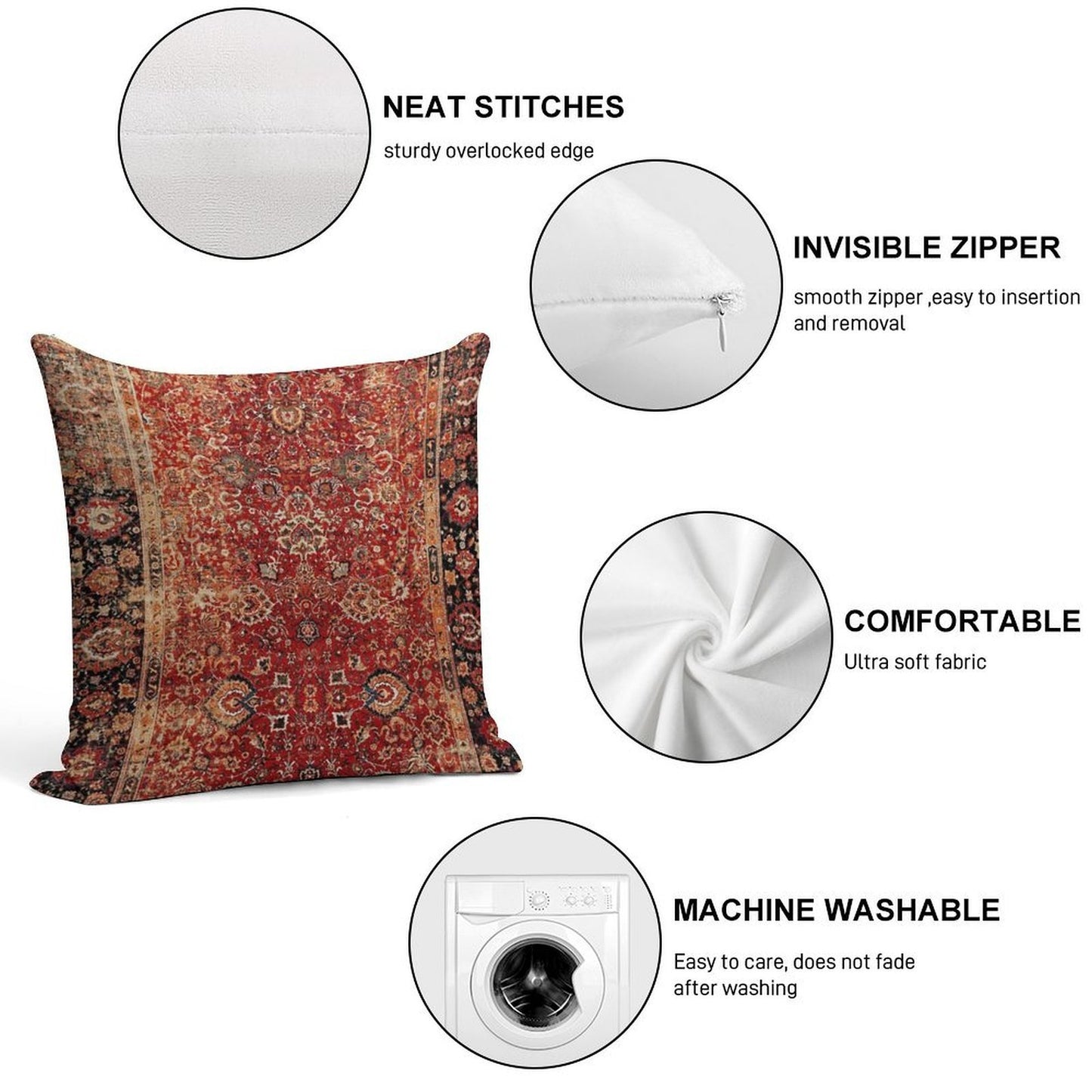 17th Century Afghanistan Rug Print Soft Fade-Resistant Throw Pillow
