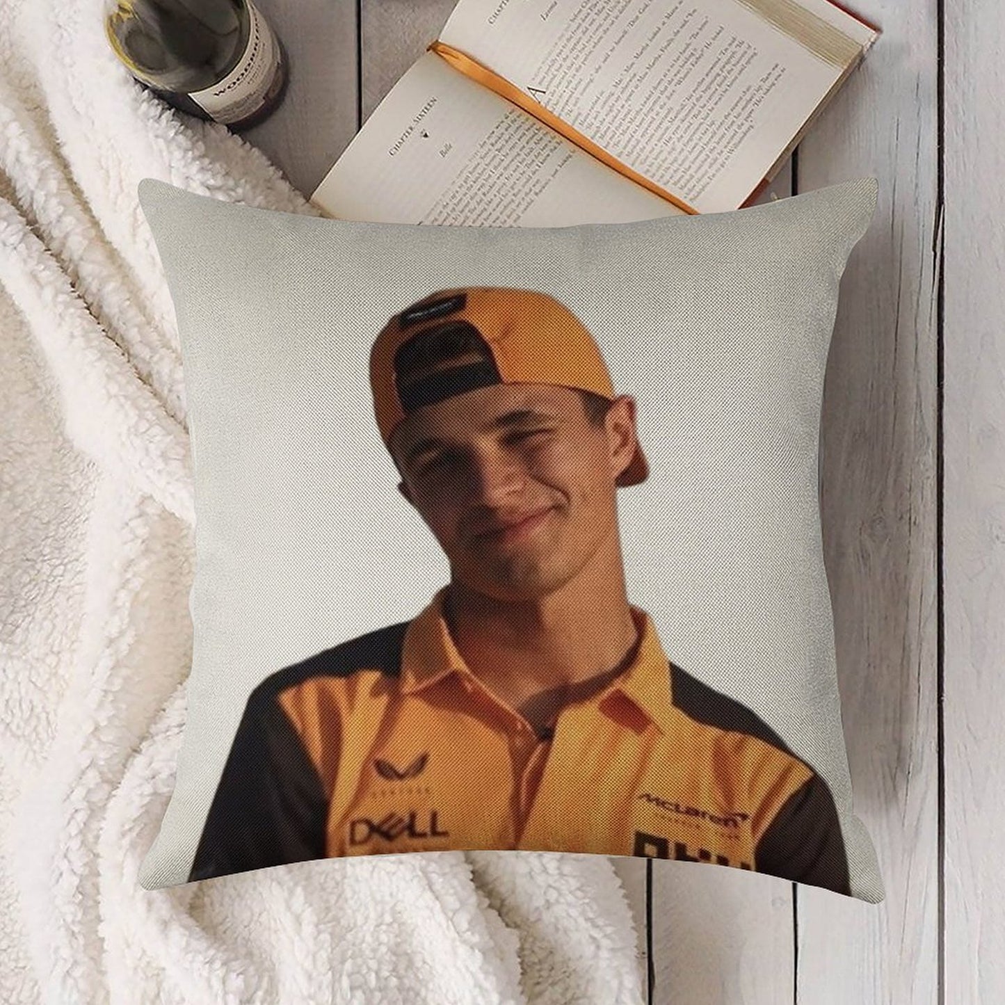 Lando Norris Linen Throw Pillow Cover