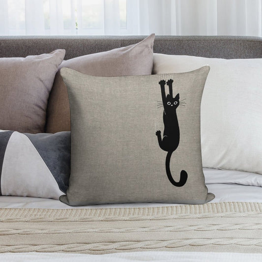 Black Cat Holding On Soft Washable Throw Pillow