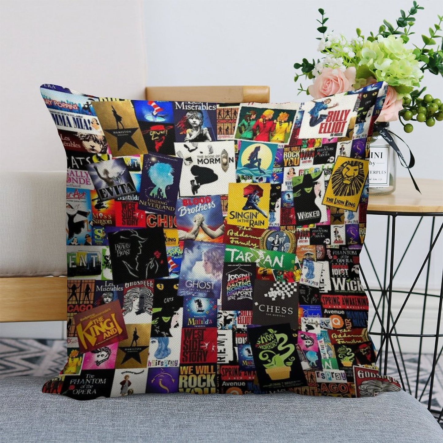 Musicals Collage IV Original Linen Throw Pillow Cover