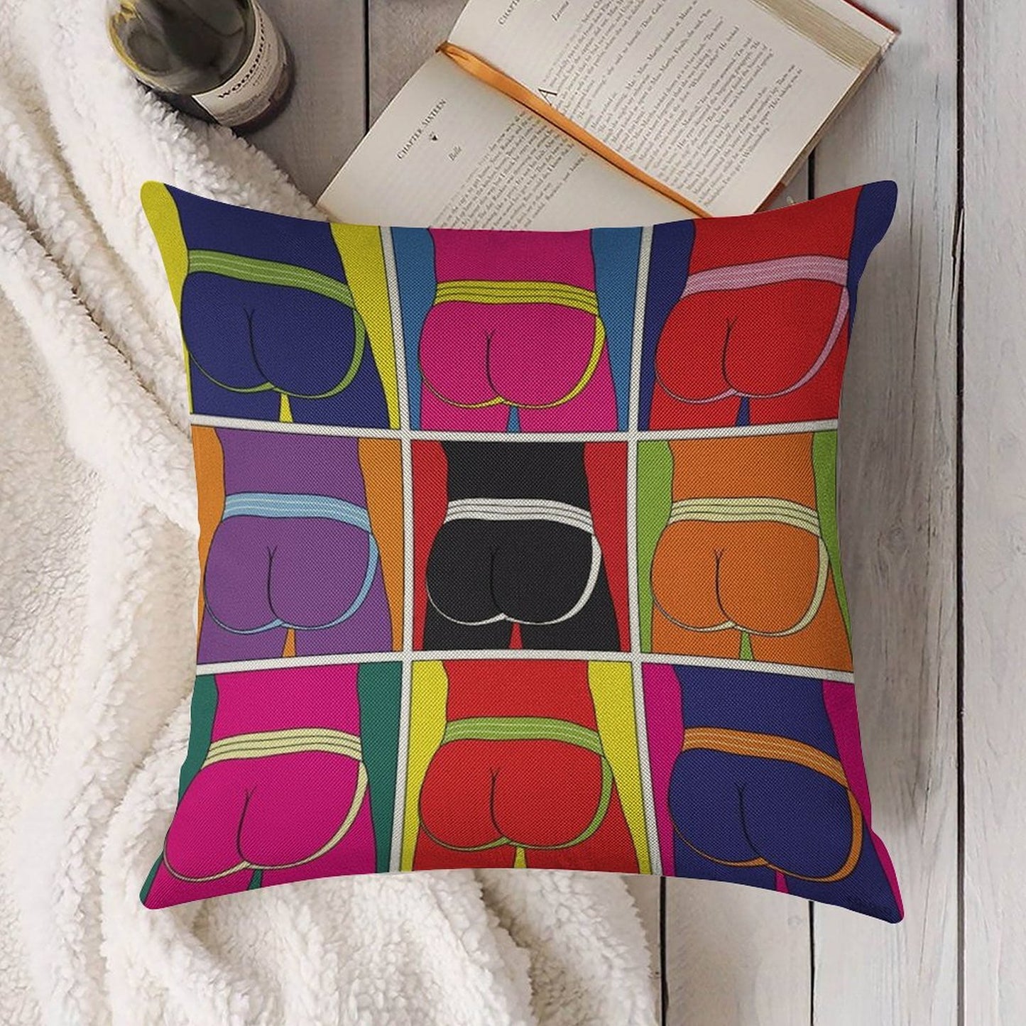 Pop Art Jockstrap Desire Nine Linen Throw Pillow Cover