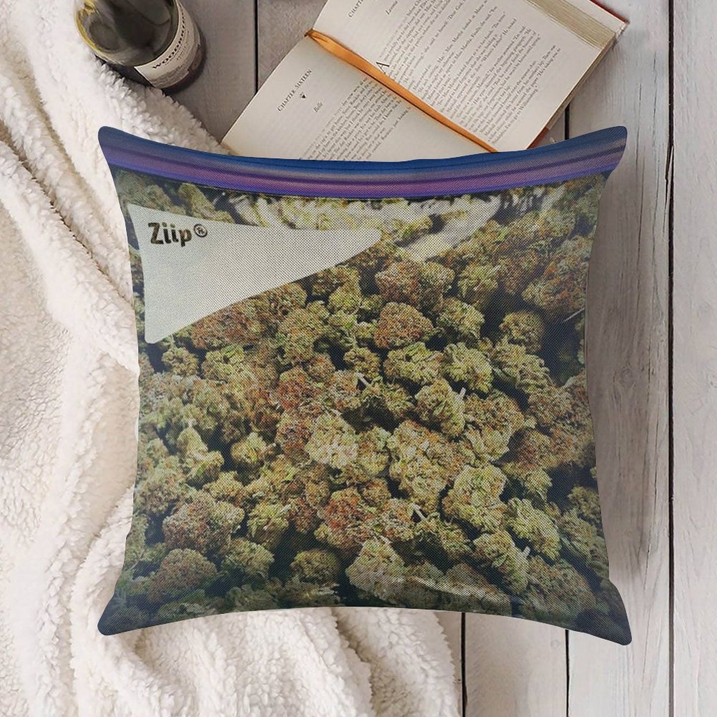 Weed Zip Lock Cannabis Extra Large Dank Linen Throw Pillow Cover