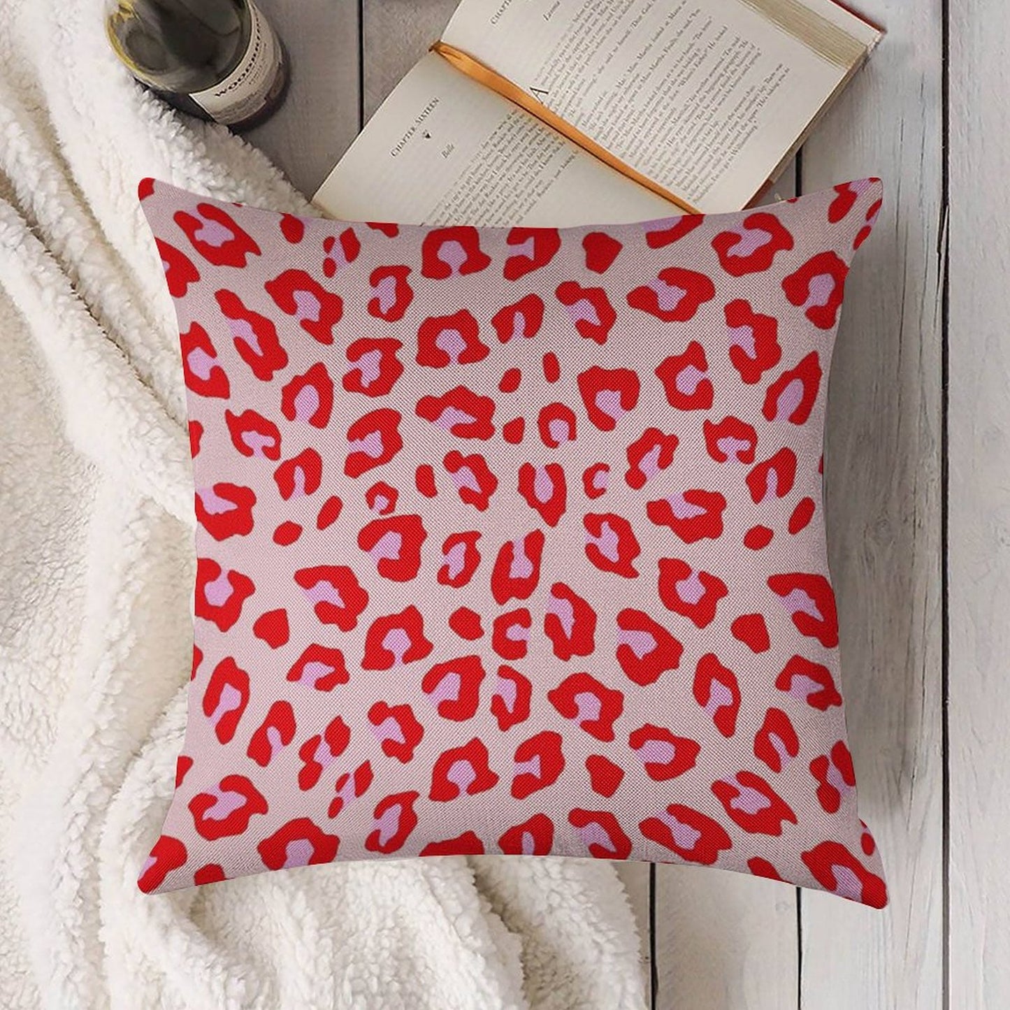 Leopard Print - Red And Pink Original Linen Throw Pillow Cover