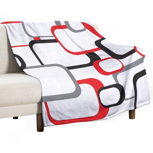 Retro Square Pattern Black Red Gray White Throw Blanket