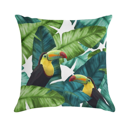 Toucans Tropical Banana Leaves Pattern Soft Anti-Pilling Throw Pillow