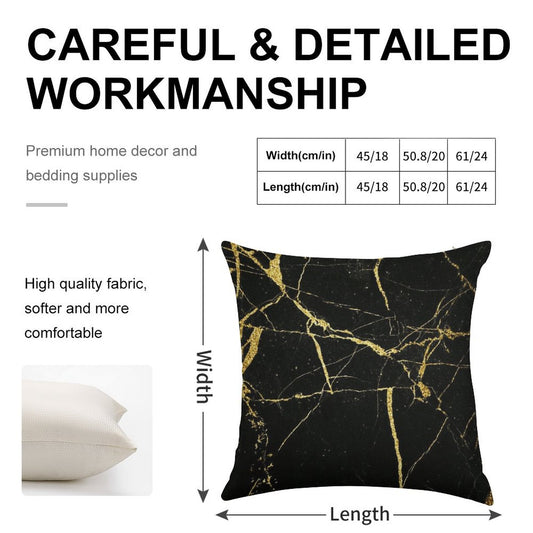 Luxe Black And Gold Marble Linen Throw Pillow Cover