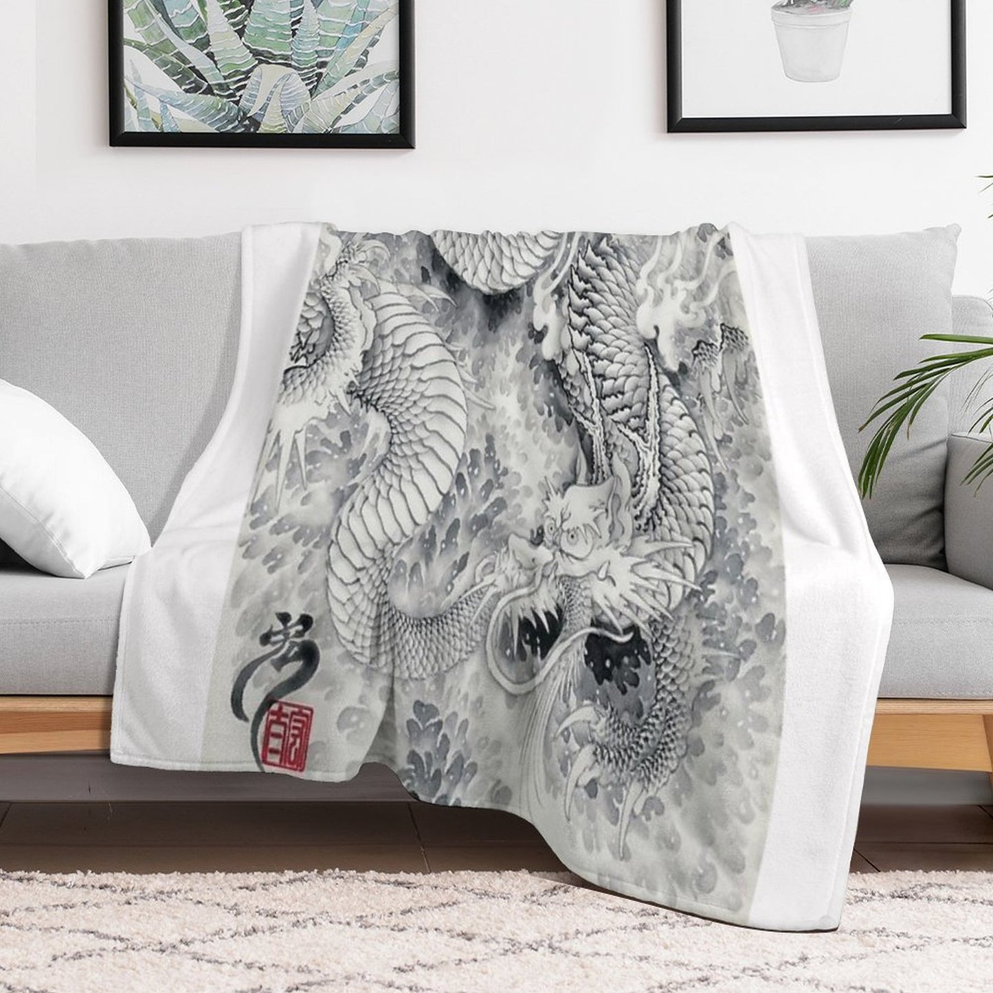 Ink Painting Dragon 180411 JAPAN Throw Blanket