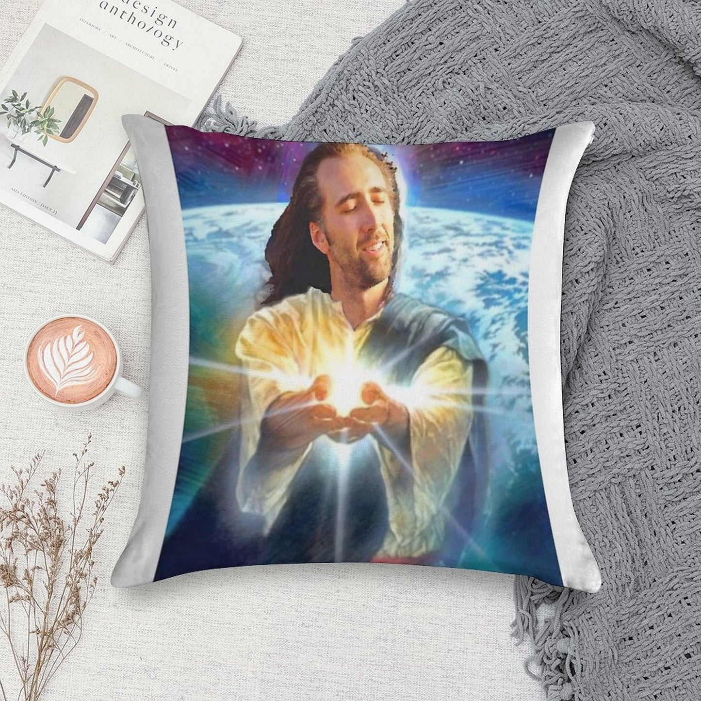 Jesus Cage Soft Skin-Friendly Throw Pillow