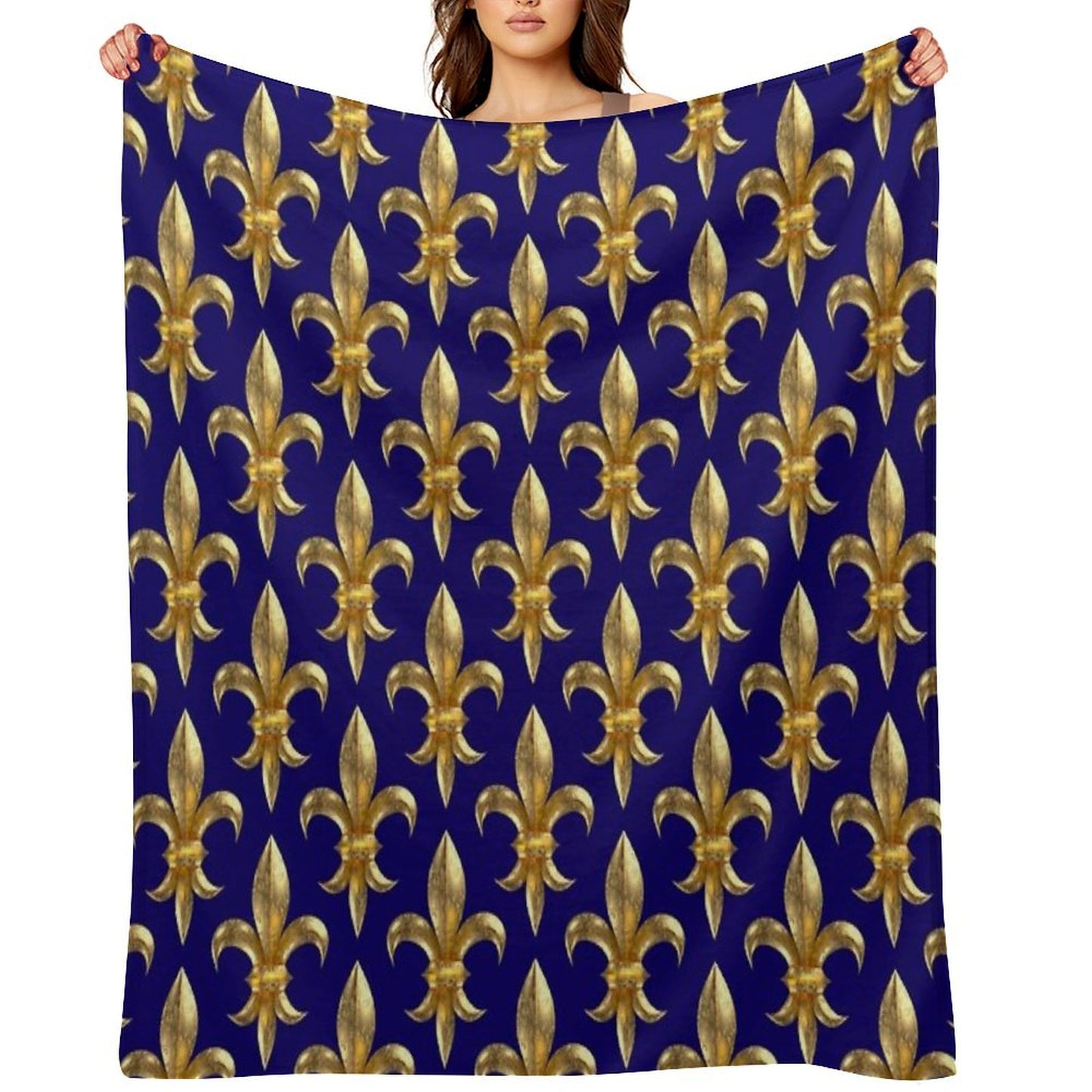 Fleur De Lys Fleur De Lis 3D Gold Look Pattern, Large Corroded Throw Blanket