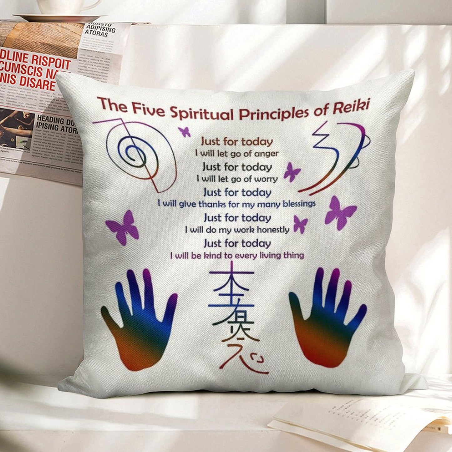 The 5 Principles of Reiki Linen Throw Pillow Cover