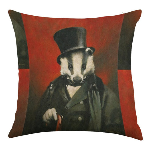 Victorian Mr Badger Linen Throw Pillow Cover