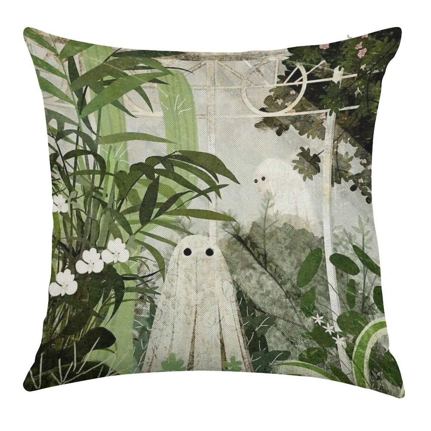 There's A Ghost in The Greenhouse Again Linen Throw Pillow Cover