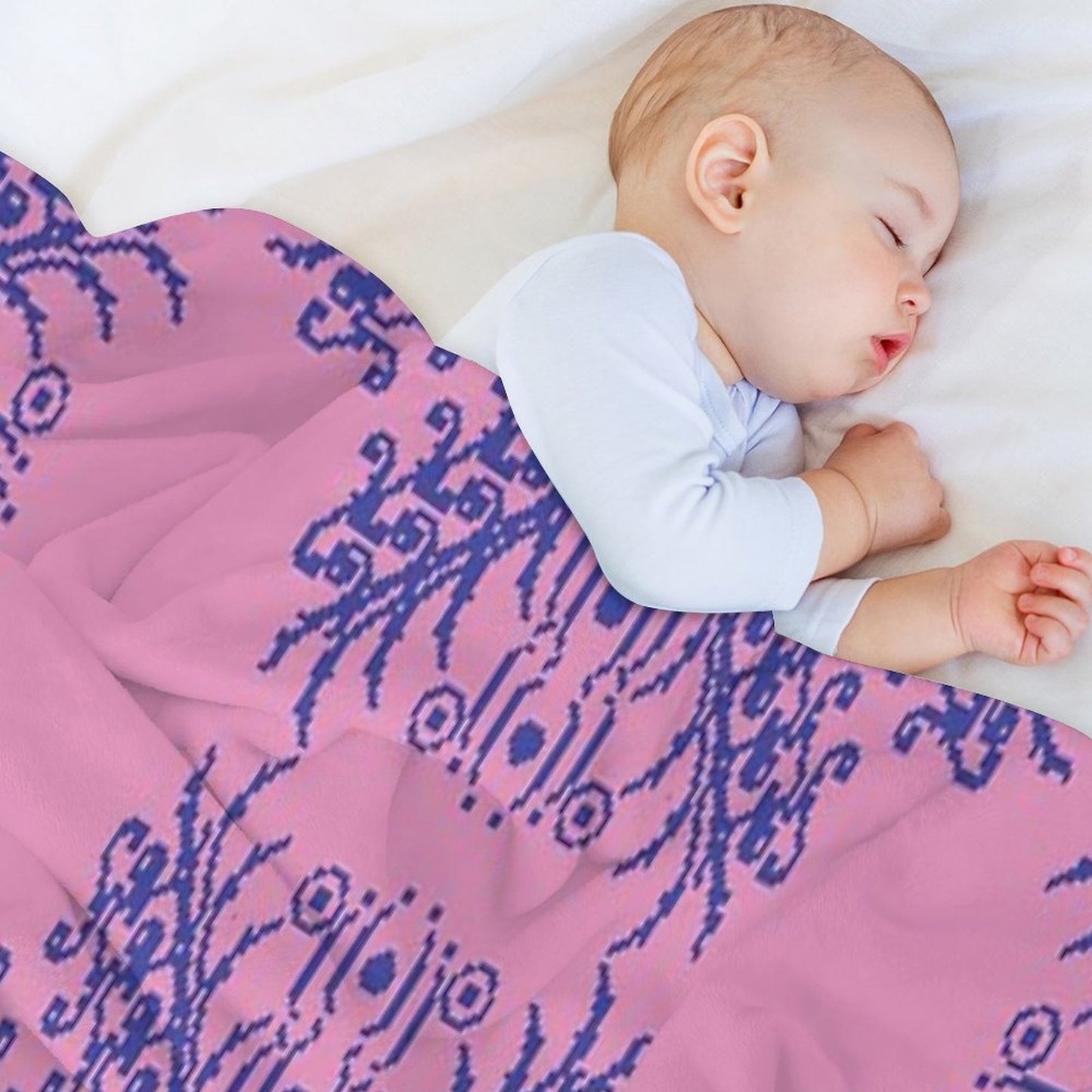 Pink And Blue Floral Wreath Throw Blanket