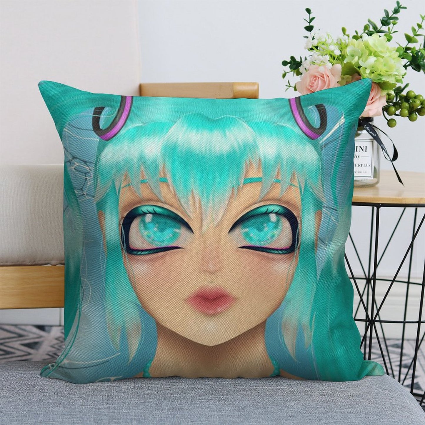 Hatsune Miku Deep Sea Lily Print Linen Throw Pillow Cover