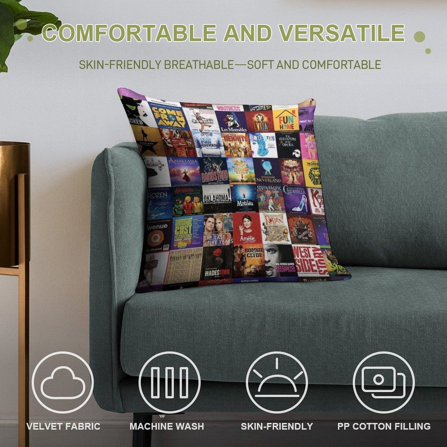 Musicals Collage Soft Decorative Cover Throw Pillow