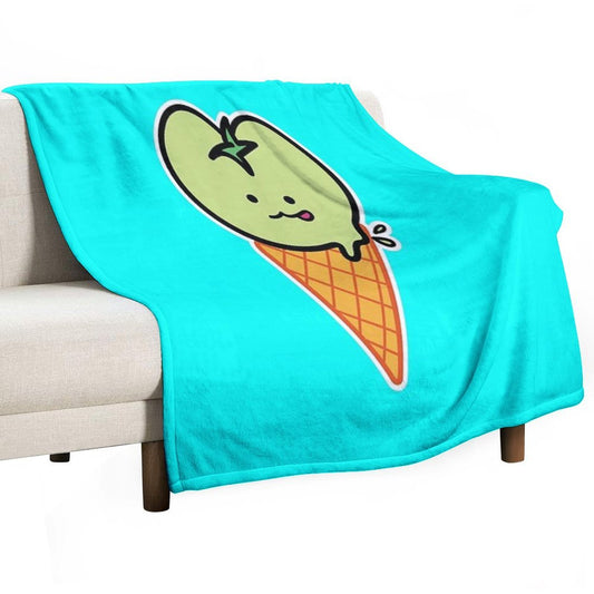 Kawaii Green Tomato Mascot No. 4 Throw Blanket