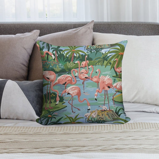 Flamingo Lagoon Vintage Style Paint by Number Soft Anti-Pilling Throw Pillow