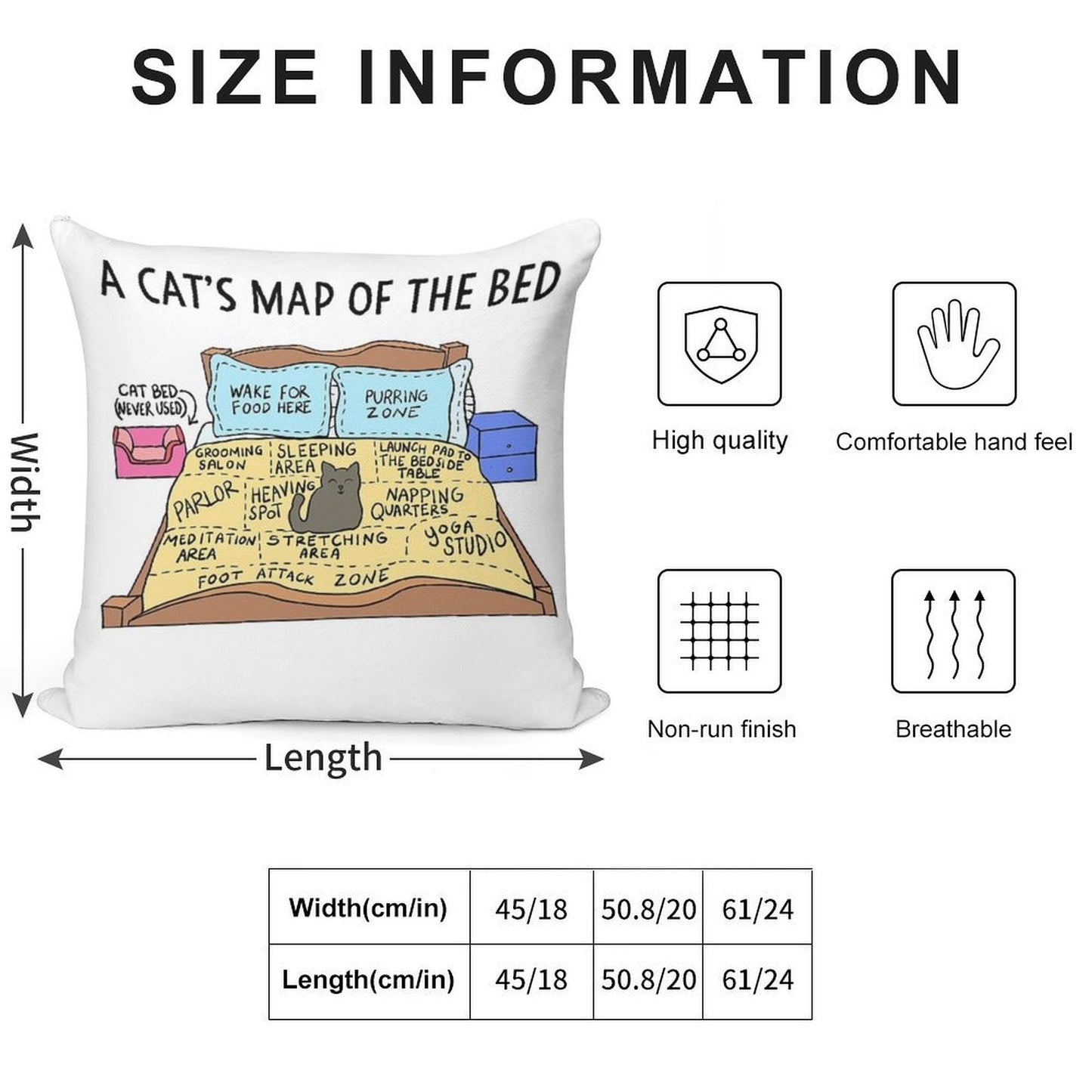 Cats Map of The Bed Funny Cat Gift for Cat Owner Soft Anti-Pilling Throw Pillow