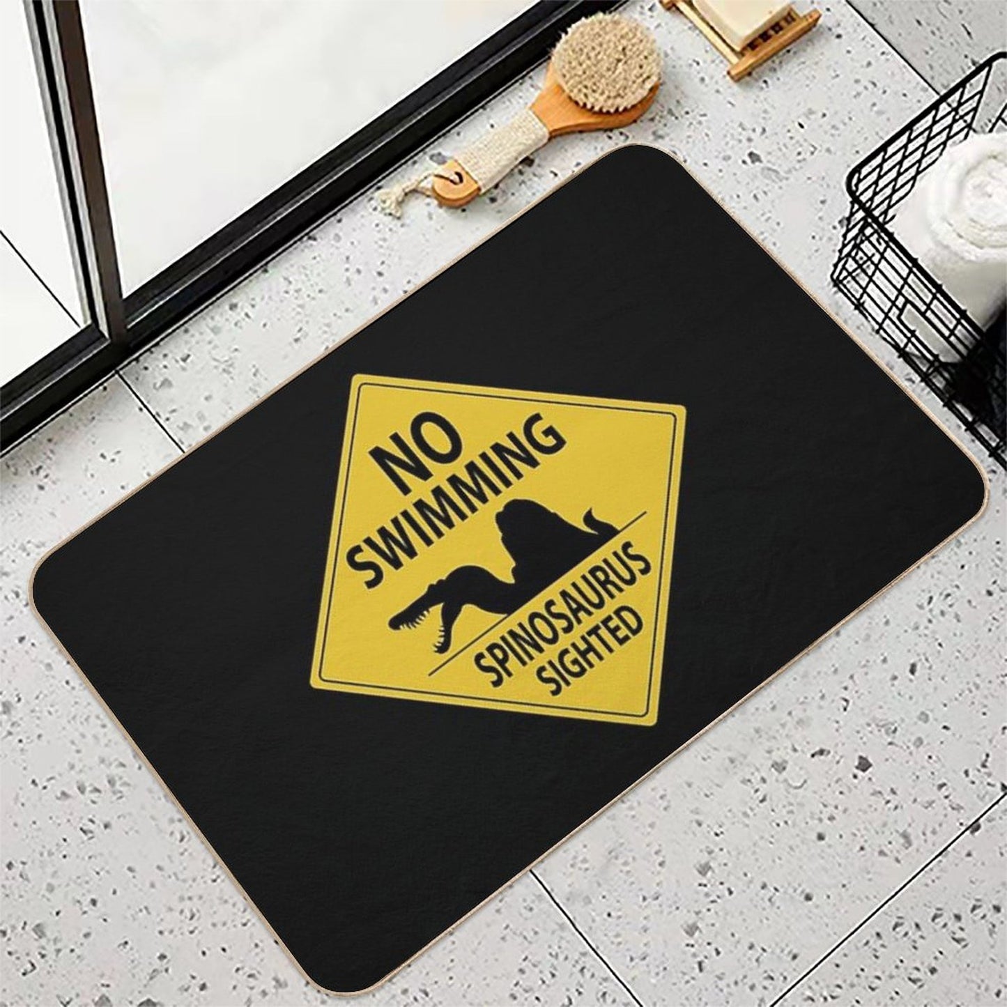 No Swimming - Spinosaurus Sign Bath Mat