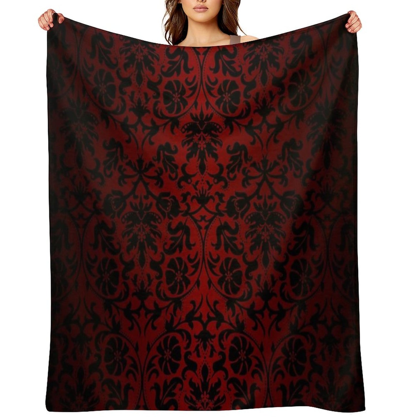 Dark Red And Black Damask Pattern Throw Blanket