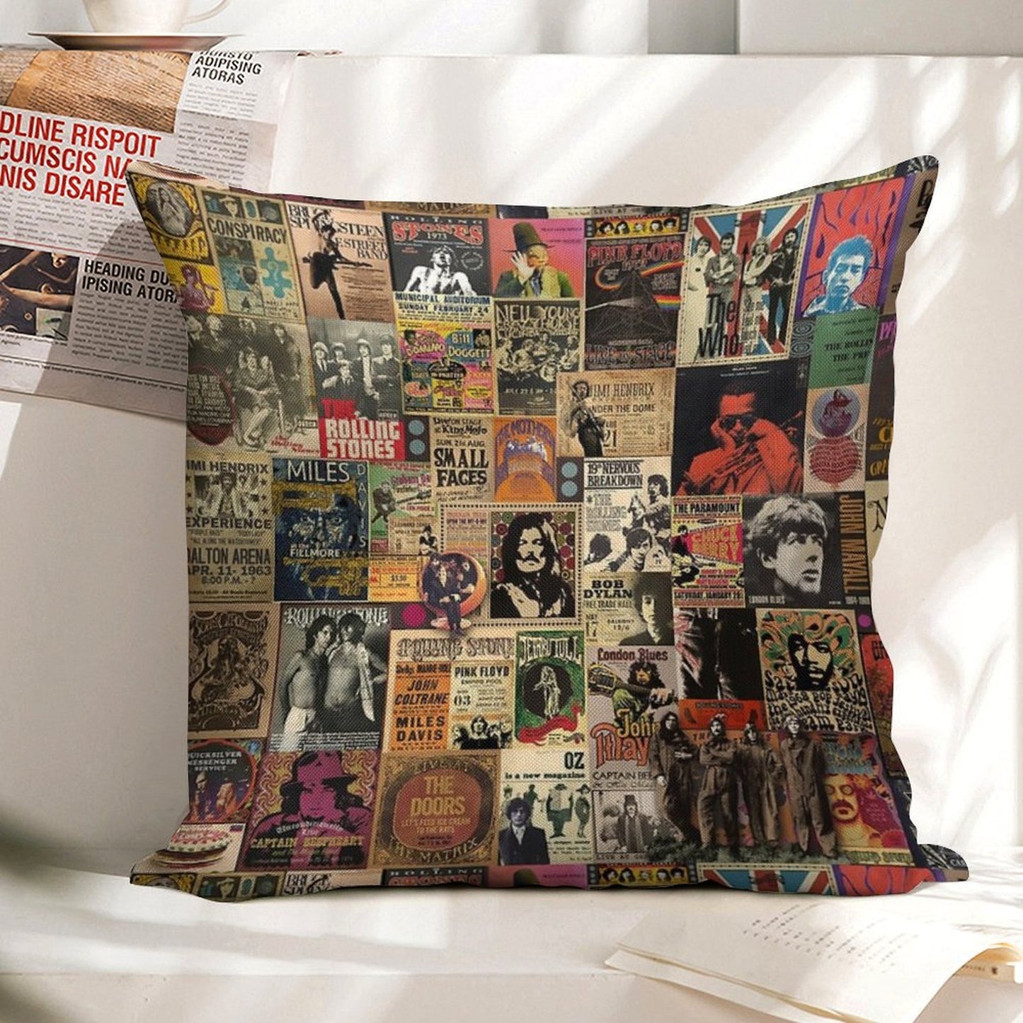 Rock N' Roll Stories Linen Throw Pillow Cover