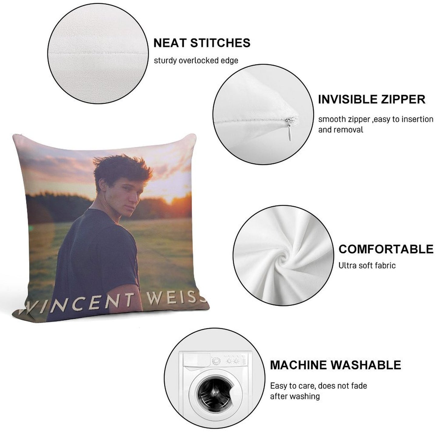 Wincent Weiss Vibes Soft Short Plush Fabric Throw Pillow