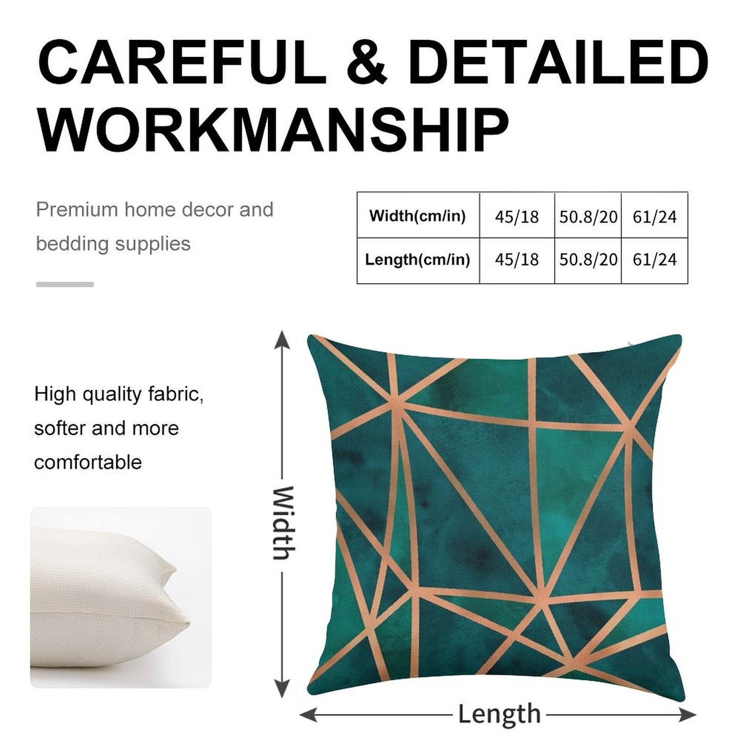 Copper And Emerald Geometric Design Linen Throw Pillow Cover