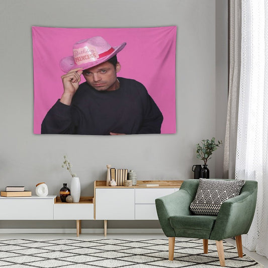 Yes Haw! Sebastian Stan with Pink Birthday Princess Cowboy Hat Tapestry