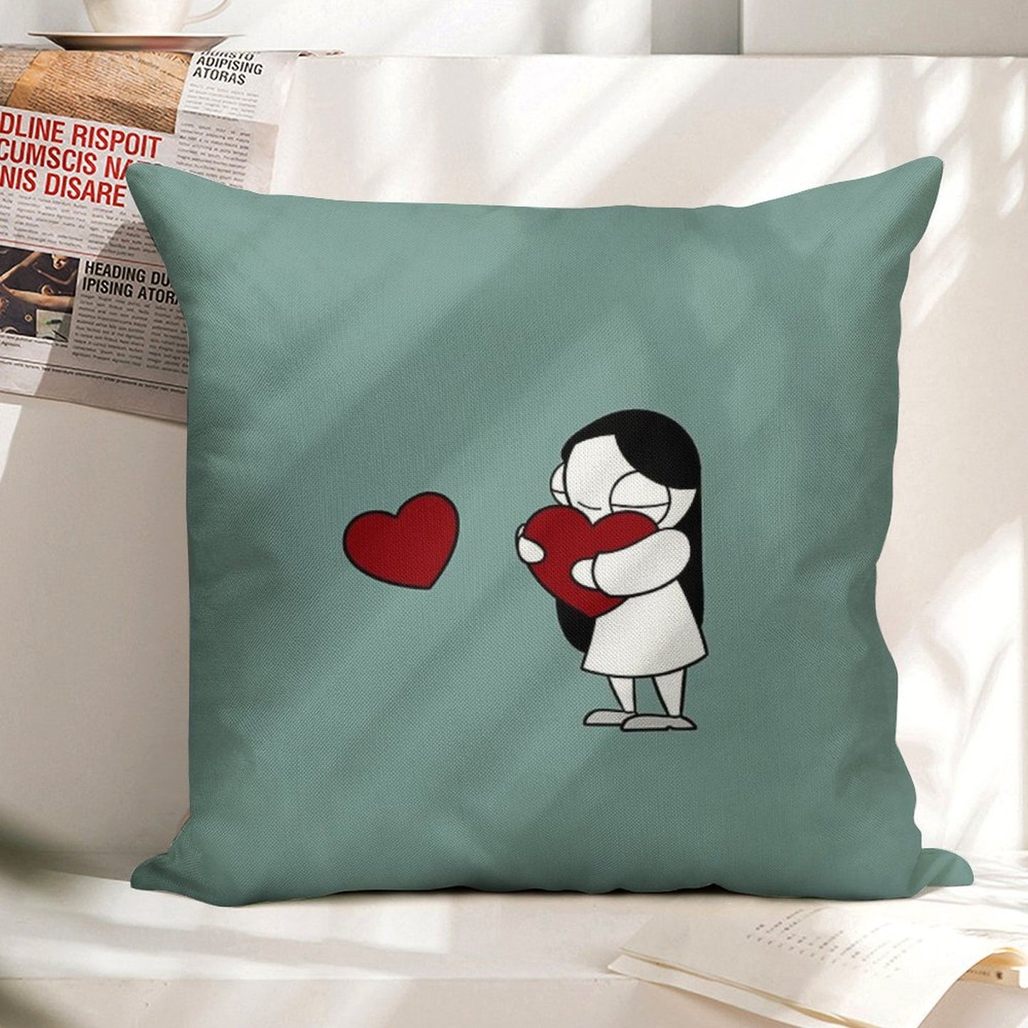 Catana Hearts Linen Throw Pillow Cover