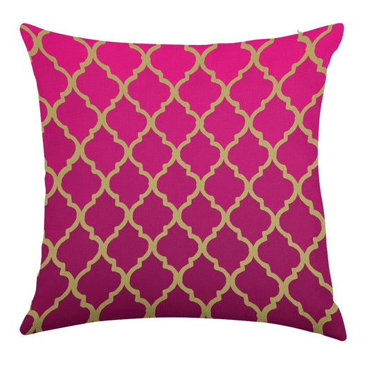 Moroccan Pattern - Pink & Gold Linen Throw Pillow Cover