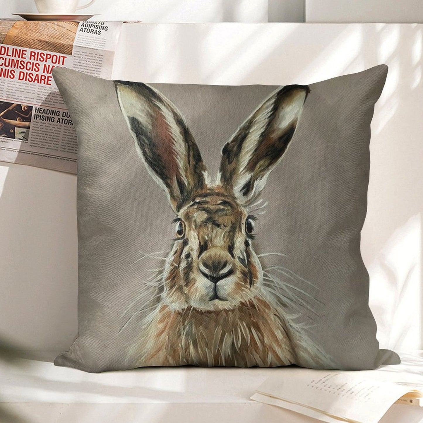Hare Linen Throw Pillow Cover