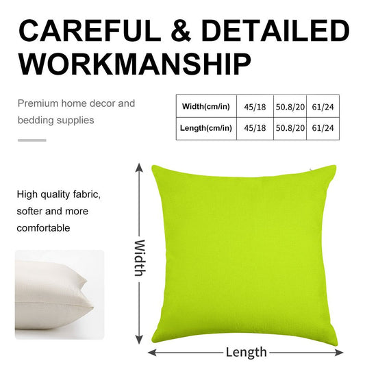 Bright Green Lime Neon Color Linen Throw Pillow Cover