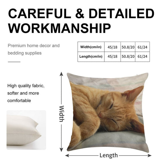 Ginger Cat Sleeping Linen Throw Pillow Cover