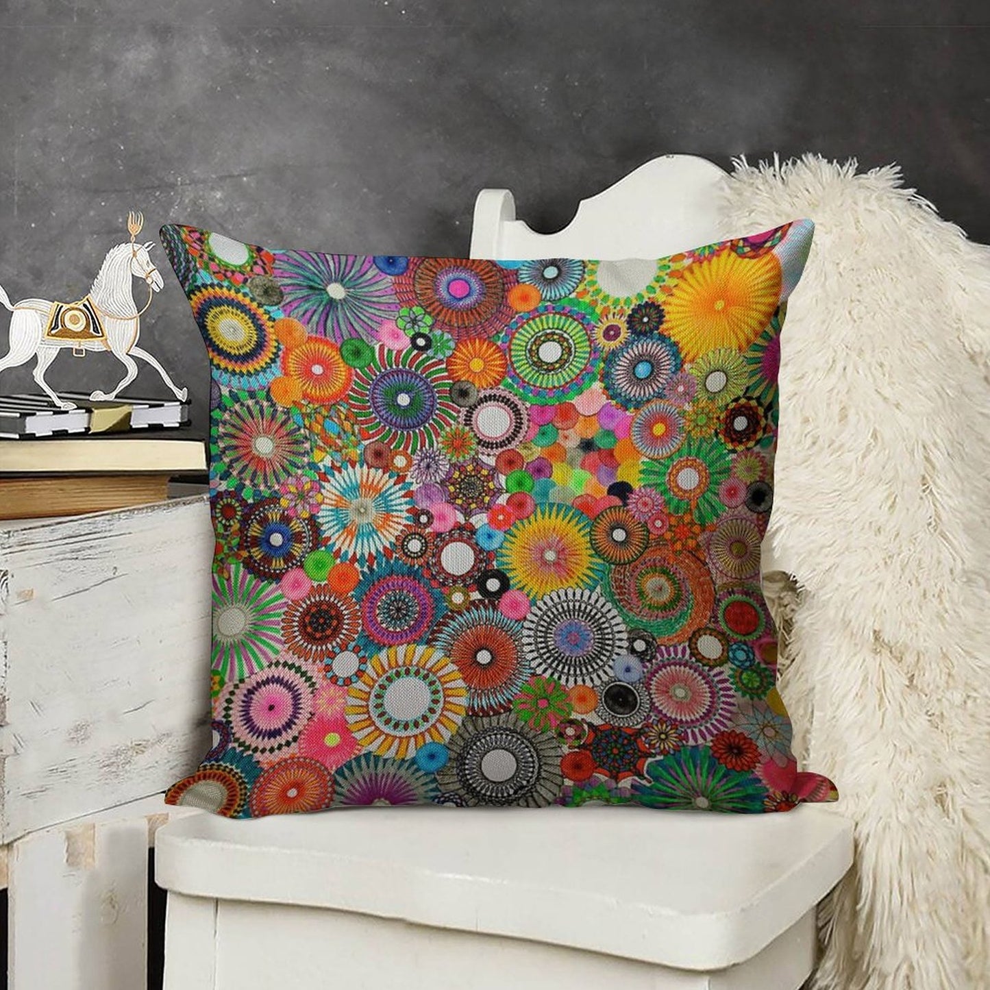 Childhood Dreams, A Colourful Spirograph Drawing! Linen Throw Pillow Cover