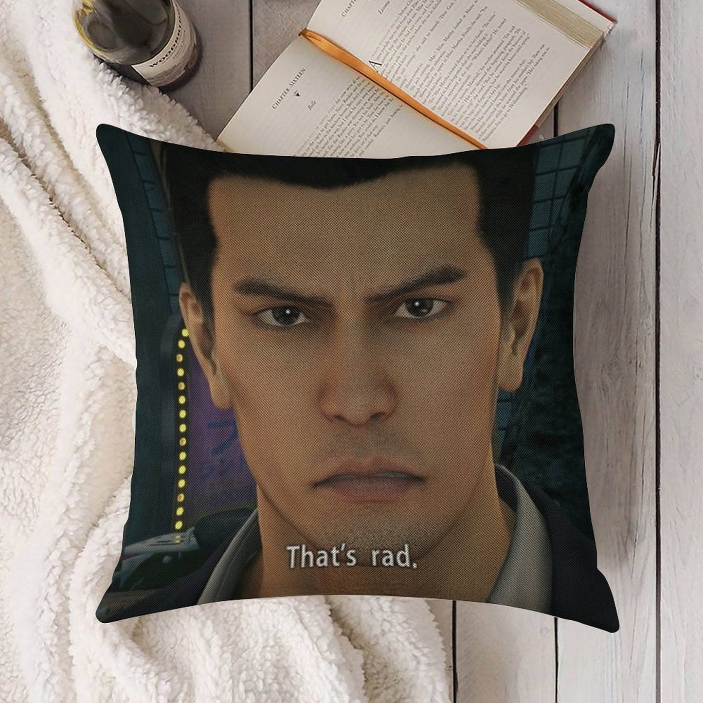 Yakuza Kiryu That's Rad Linen Throw Pillow Cover