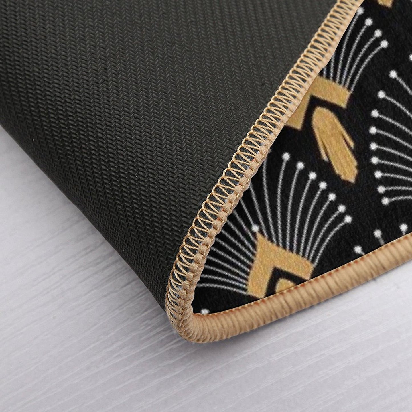 Black, Gold And White Art Deco Fan Flowers Motif Bath Mat