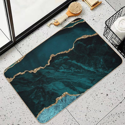 Amazing Blue And Teal Faux Malachite Marble Bath Mat