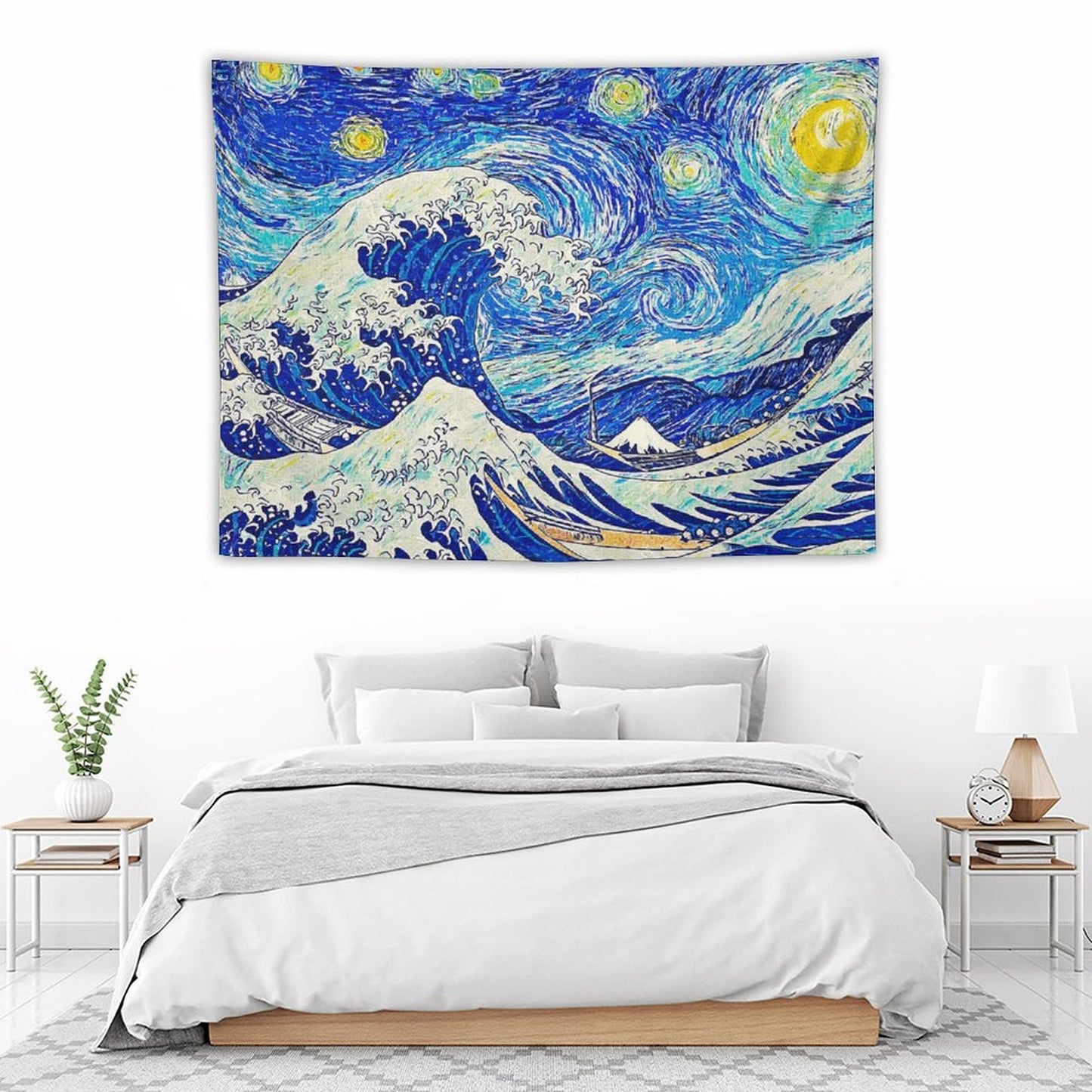 Starry Night Over The Great Wave Off Kanagawa Tapestry